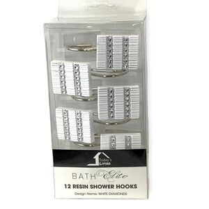 White Diamonds Rhinestone Shower Curtain Hooks Resin White Silver Set of 12